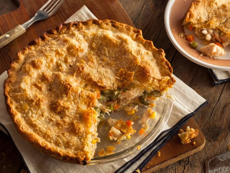 chicken pie on a table